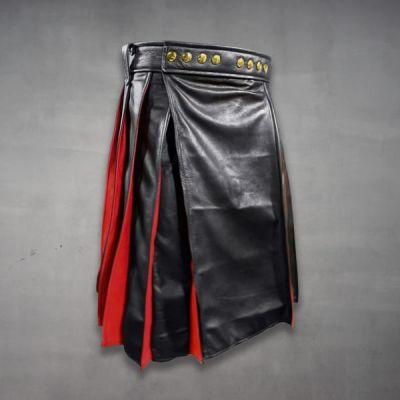 Lederkilt mit Falten, schwarz und rot