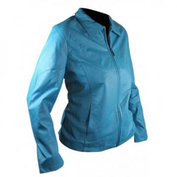 Klassische Damen Blau Lederjacke