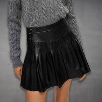 Mini Pleated Leather Skirt front view