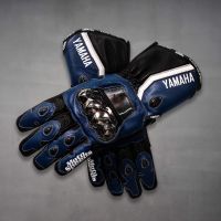 Blaue Leder-Motorradhandschuhe